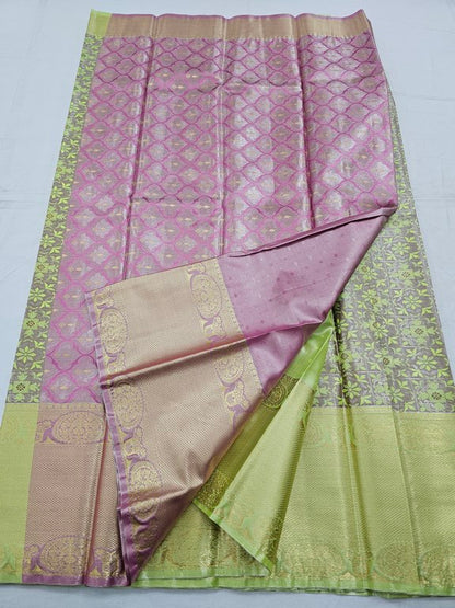 Yellow And Green Kanchipuram Pure Silk Saree With Lace Border – Kanchipuram Lakshaya Silks