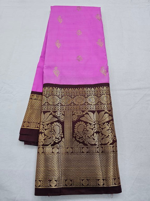 Black And Pink Kanchipuram Pure Silk Saree With Floral Buta – Kanchipuram Lakshaya Silks