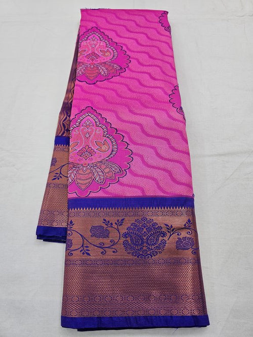 Pink And Maroon Kanchipuram Pure Silk Saree With Floral Buta – Kanchipuram Lakshaya Silks