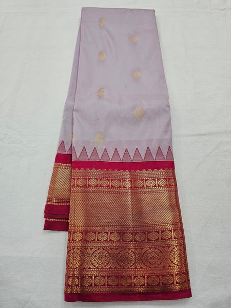 Purple And Cream Kanchipuram Pure Silk Saree With Border