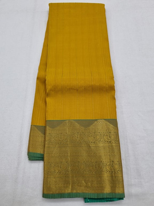 Yellow And Blue Kanchipuram Pure Silk Saree With Grand Pallu – Kanchipuram Lakshaya Silks