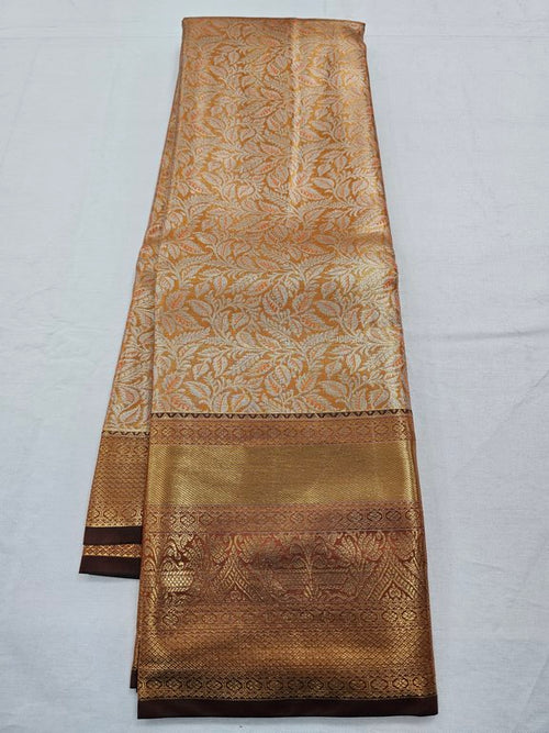 Gold And Brown Kanchipuram Pure Silk Saree With Contrast Pallu – Kanchipuram Lakshaya Silks