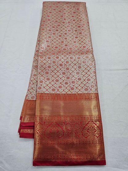 Red And Gold Kanchipuram Pure Silk Saree With Paisley – Kanchipuram Lakshaya Silks