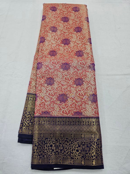 Purple And Red Kanchipuram Pure Silk Saree With Intricate Floral Pattern