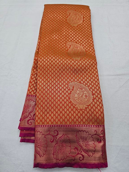 Red And Gold Kanchipuram Pure Silk Saree With Floral Motif