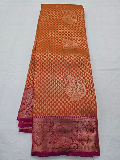Red And Gold Kanchipuram Pure Silk Saree With Floral Motif – Kanchipuram Lakshaya Silks