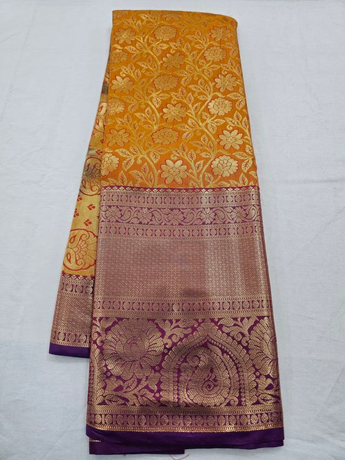 Maroon And Gold Kanchipuram Pure Silk Saree With Temple Border – Kanchipuram Lakshaya Silks