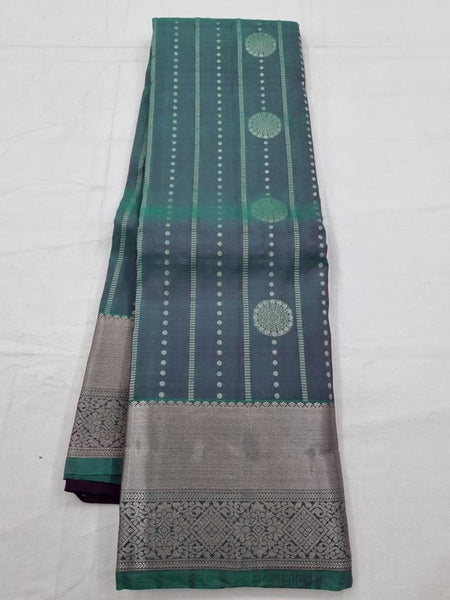 Black And Blue Kanchipuram Pure Silk Saree With Floral