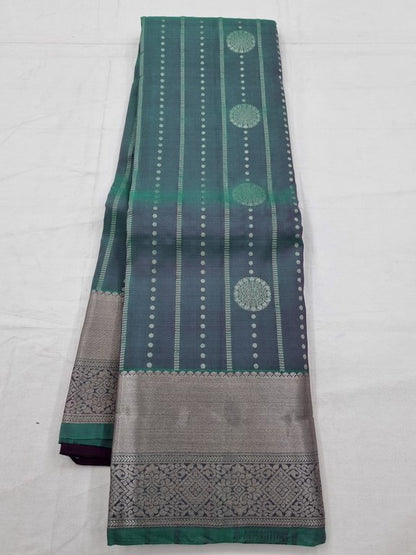 Black And Blue Kanchipuram Pure Silk Saree With Floral – Kanchipuram Lakshaya Silks