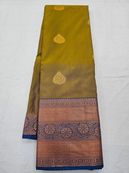 Tan And Green Kanchipuram Pure Silk Saree With Zari Border – Kanchipuram Lakshaya Silks