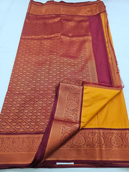 Red And Gold Kanchipuram Pure Silk Saree With Traditional Motif – Kanchipuram Lakshaya Silks