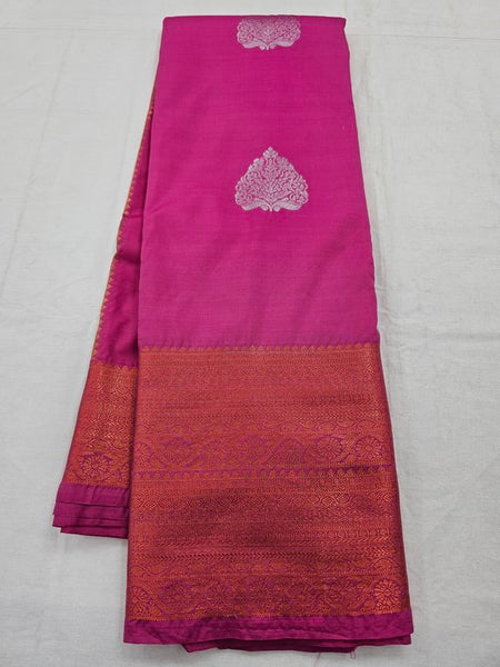 Pink And Red Kanchipuram Pure Silk Saree With Kancheepuram Silk