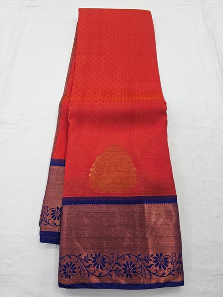Red And Orange Kanchipuram Pure Silk Saree With Rich Pallu