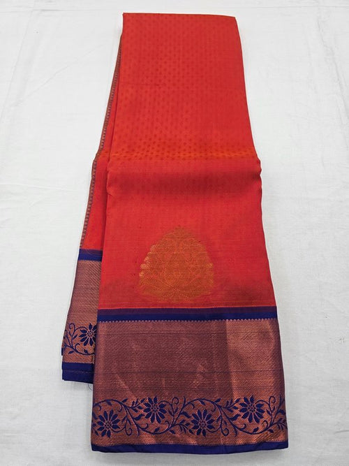 Red And Orange Kanchipuram Pure Silk Saree With Rich Pallu – Kanchipuram Lakshaya Silks