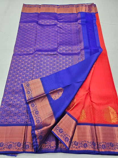 Red And Orange Kanchipuram Pure Silk Saree With Rich Pallu – Kanchipuram Lakshaya Silks