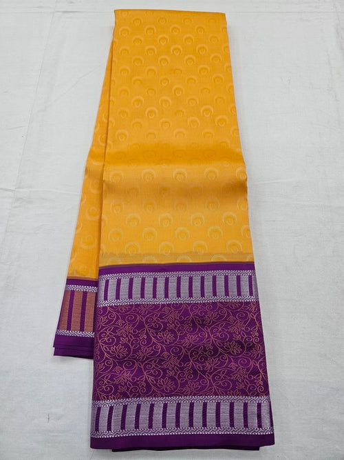 Purple And Yellow Kanchipuram Pure Silk Saree With Striped – Kanchipuram Lakshaya Silks