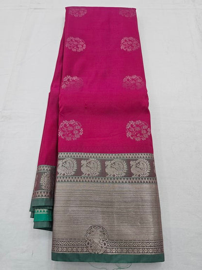 Maroon And Green Kanchipuram Pure Silk Saree With Embroidered Border – Kanchipuram Lakshaya Silks