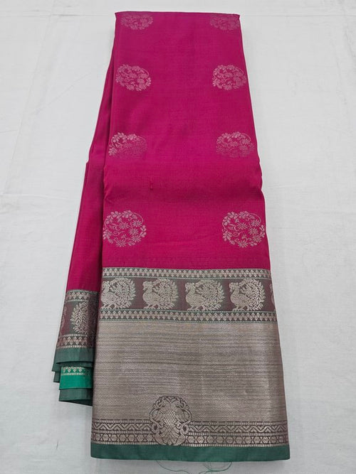 Maroon And Green Kanchipuram Pure Silk Saree With Embroidered Border – Kanchipuram Lakshaya Silks