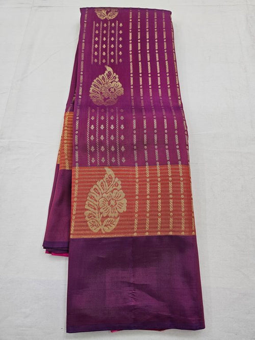 Gold And Maroon Kanchipuram Pure Silk Saree With Temple Border – Kanchipuram Lakshaya Silks