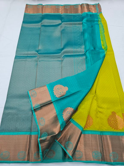 Yellow And Green Kanchipuram Pure Silk Saree – Kanchipuram Lakshaya Silks