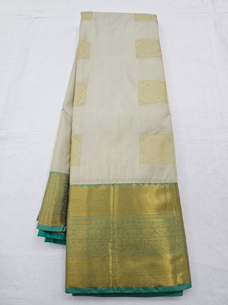 Yellow And Gold Kanchipuram Pure Silk Saree With Diamond Pattern