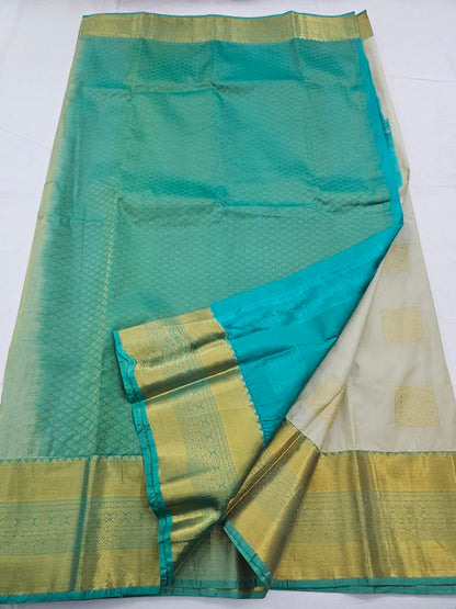Yellow And Gold Kanchipuram Pure Silk Saree With Diamond Pattern – Kanchipuram Lakshaya Silks