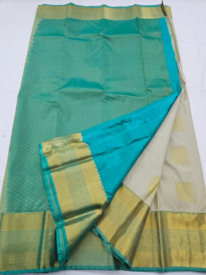 Pure Silk Kanchipuram Blended Elegant Saree 033 - Green And Yellow – Kanchipuram Lakshaya Silks