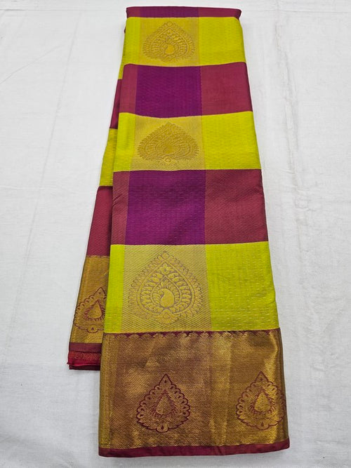 Pink And Yellow Kanchipuram Pure Silk Saree With Woven Border – Kanchipuram Lakshaya Silks