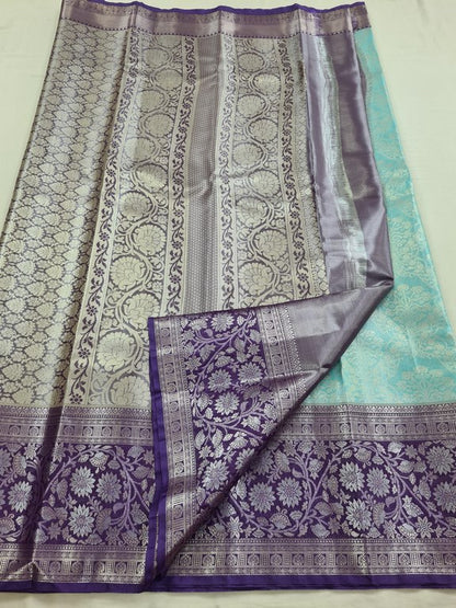 Ice Blue Kanchipuram Pure Silk Saree