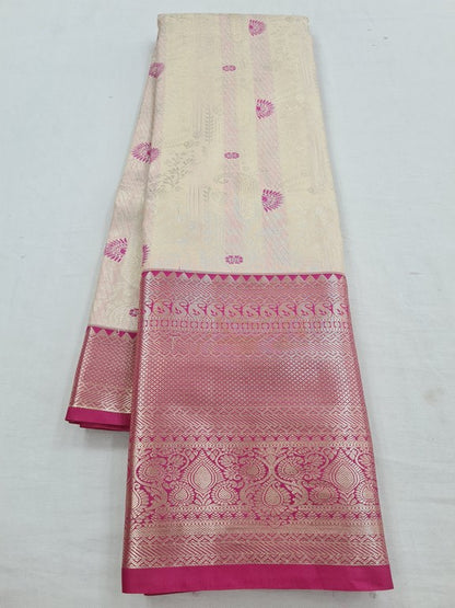 Beige And Pink Kanchipuram Pure Silk Sarees – Kanchipuram Lakshaya Silks
