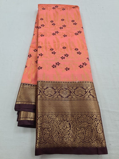 Gold And Maroon Kanchipuram Pure Silk Saree With Floral Pattern – Kanchipuram Lakshaya Silks