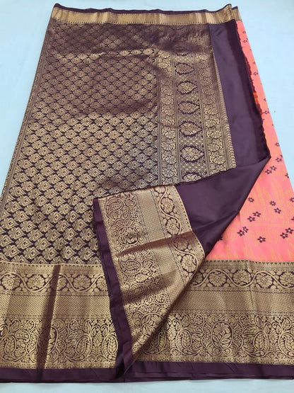 Gold And Maroon Kanchipuram Pure Silk Saree With Floral Pattern
