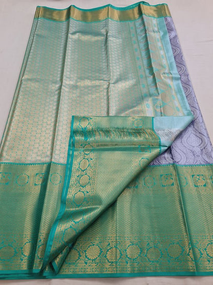 Blue And Green Kanchipuram Pure Silk Saree With Traditional Motif