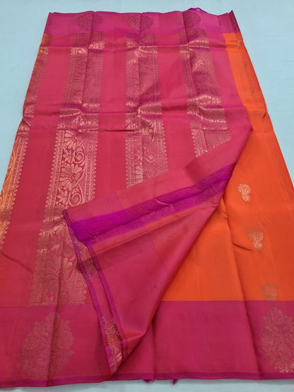 Red And Pink Kanchipuram Pure Silk Saree With Floral Buta