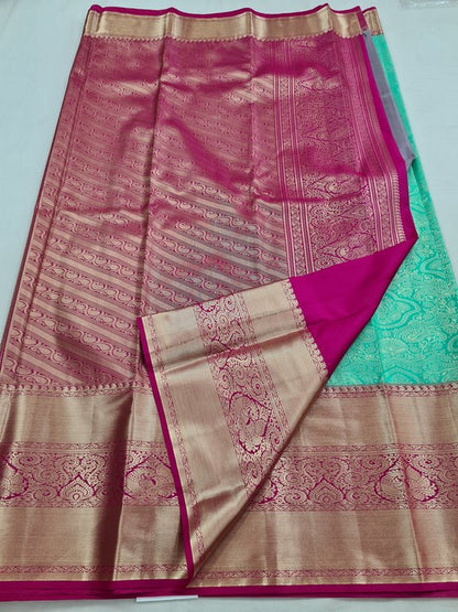 Burnt Orange And Dark Pink Kanchipuram Pure Silk Sarees