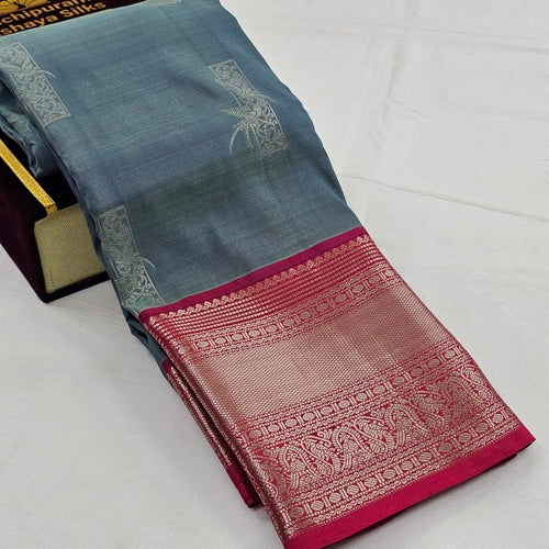 Light Blue And Red Kanchipuram Pure Silk Saree 015 – Kanchipuram Lakshaya Silks