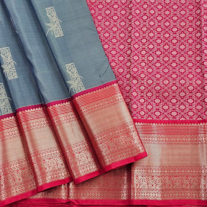 Light Blue And Red Kanchipuram Pure Silk Saree 015