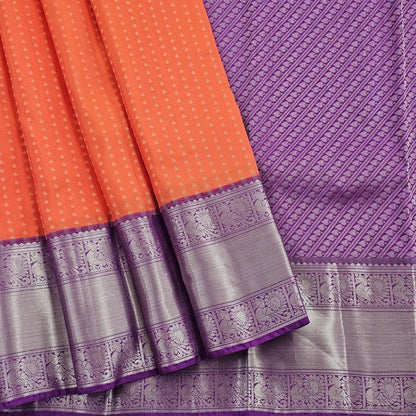 Pure Fancy Silk, Soft Satin Blends, Lightweight Fancy Weaves - Orange And Purple Kanchipuram Sarees