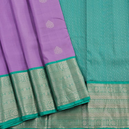 Pure Fancy Silk, Soft Satin Blends, Lightweight Fancy Weaves Purple And Light Blue Kanchipuram Pure Silk Sarees