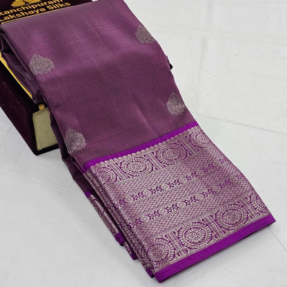 Purple And Blue Kanchipuram Pure Silk Saree With Diamond Pattern – Kanchipuram Lakshaya Silks