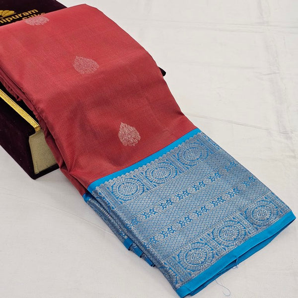 Red And Blue Kanchipuram Pure Silk Saree With Traditional Motif