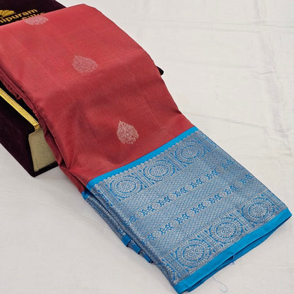 Red And Blue Kanchipuram Pure Silk Saree With Traditional Motif – Kanchipuram Lakshaya Silks