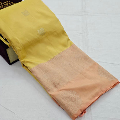 Yellow And Pink Kanchipuram Pure Silk Saree With Contrast Pallu – Kanchipuram Lakshaya Silks