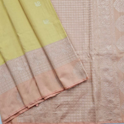 Yellow And Pink Kanchipuram Pure Silk Saree With Contrast Pallu