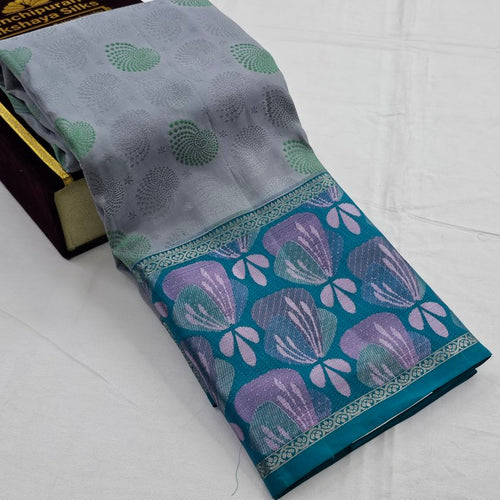 Light blue And Dark blue Kanchipuram Pure Silk Saree With Floral And Paisley Designs – Kanchipuram Lakshaya Silks