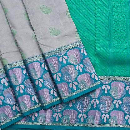 Light blue And Dark blue Kanchipuram Pure Silk Saree With Floral And Paisley Designs