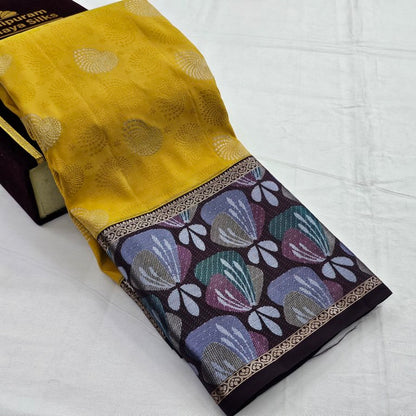 Black And Yellow Kanchipuram Pure Silk Saree With Floral Pattern – Kanchipuram Lakshaya Silks