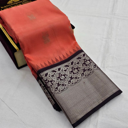 Red And White Kanchipuram Pure Silk Saree With Floral Border – Kanchipuram Lakshaya Silks