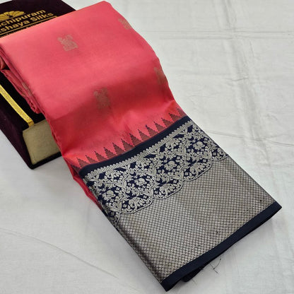 Pink And Blue Kanchipuram Pure Silk Saree With Diamond Pattern – Kanchipuram Lakshaya Silks