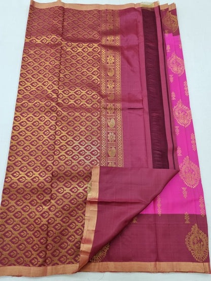 Rose Pink And Maroon Kanchipuram Pure Silk Sarees – Kanchipuram Lakshaya Silks